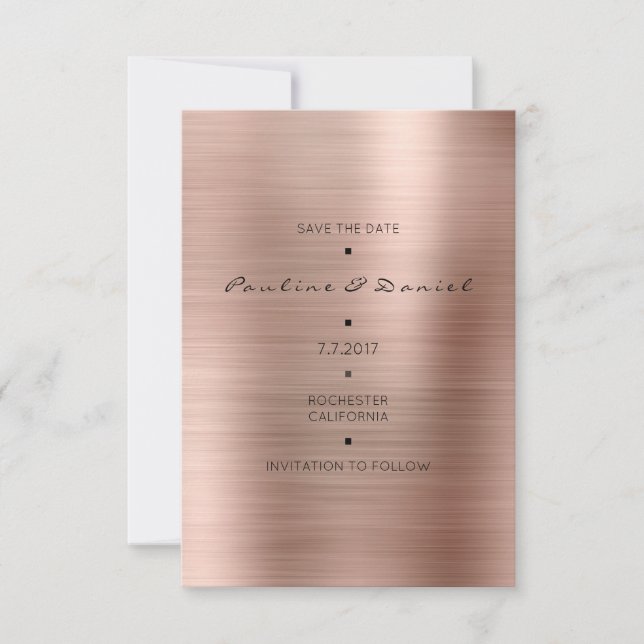 Minimal Save The Date Pink Rose Gold Cooper (Front)