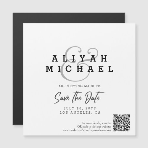 Minimal Save The Date QR Code Black White Wedding Magnetic Invitation