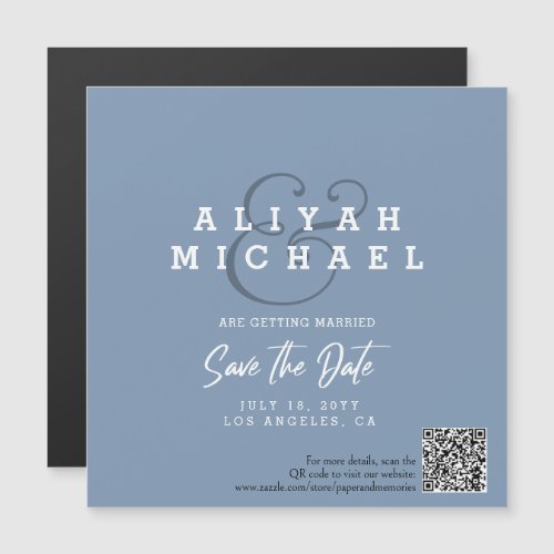 Minimal Save The Date QR Code Dusty Blue Wedding Magnetic Invitation