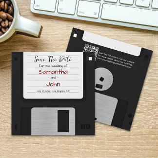 Minimal Save The Date Retro QR Code Funny Wedding Invitation