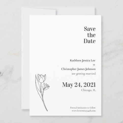 Minimal Save the Date Simple Text Flower Drawing Invitation
