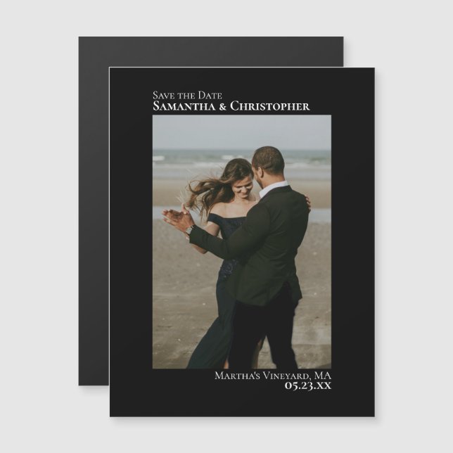 Minimal Save the Date Vertical Photo Black Magnet (Front/Back)