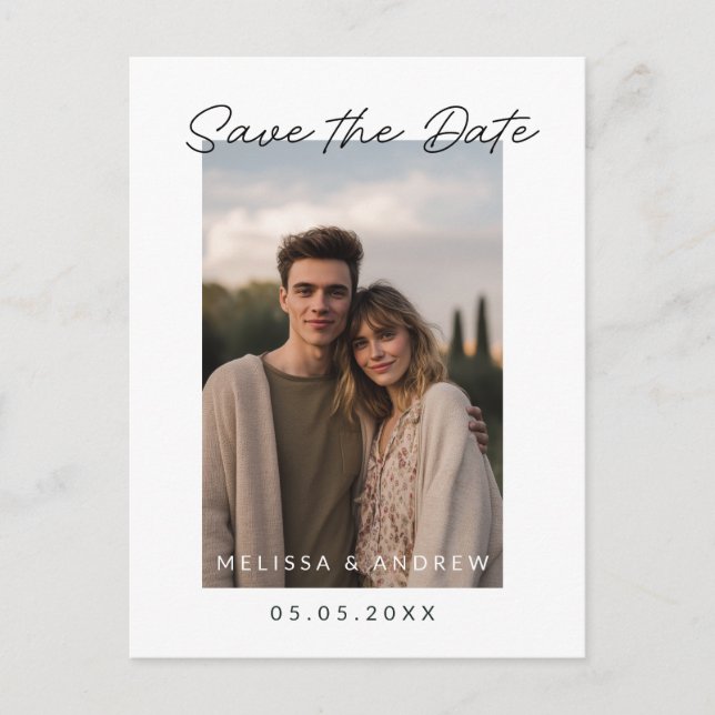 Minimal Save the Date With Scripted lettering Announcement Postcard (Front)