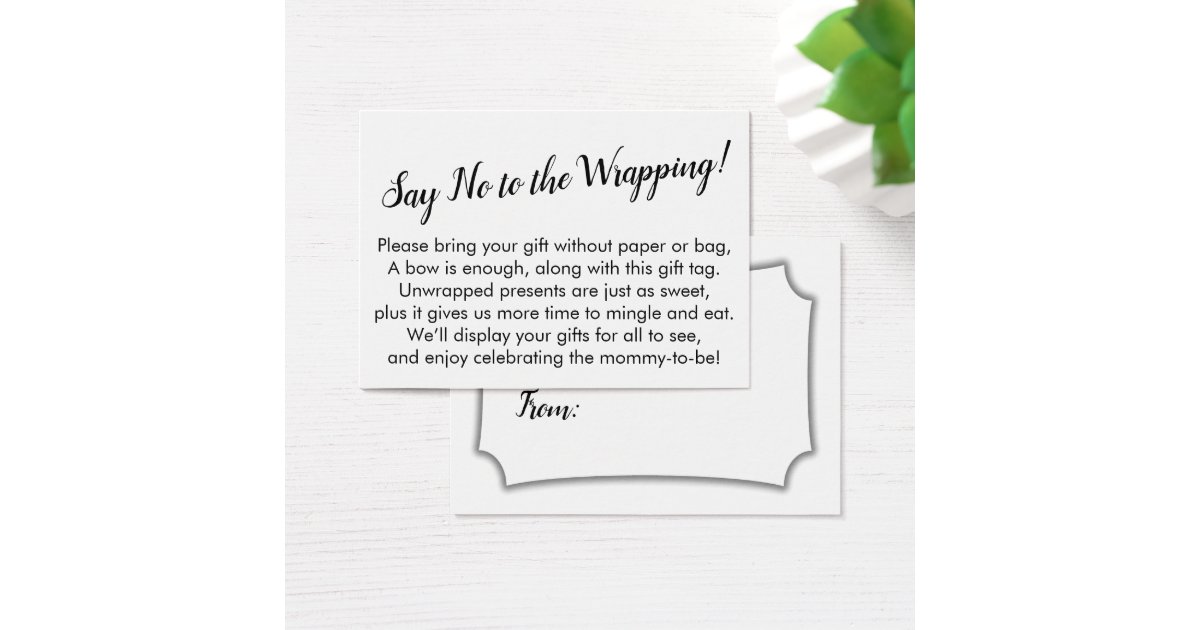Minimal Say No to Wrapping Baby Shower Gift Card | Zazzle.com