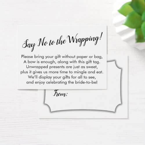 Minimal Say No to Wrapping Bridal Shower Gift Card