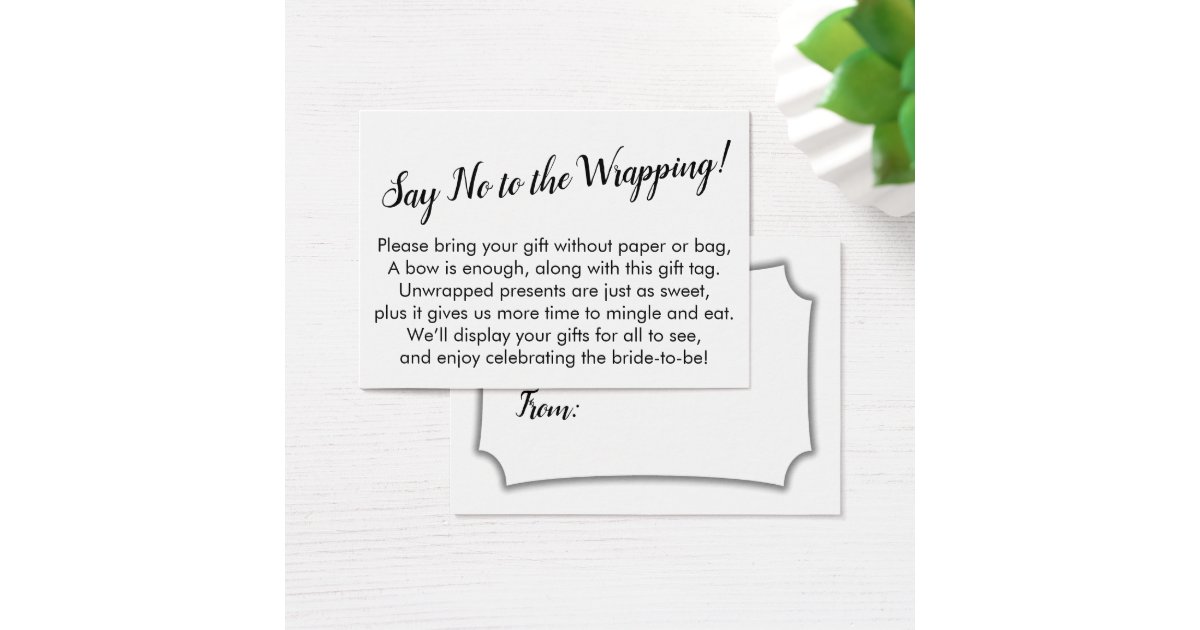 Minimal Say No to Wrapping Bridal Shower Gift Card Zazzle
