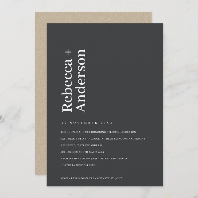 MINIMAL SCANDI BLACK & WHITE COUPLES SHOWER INVITE (Front/Back)
