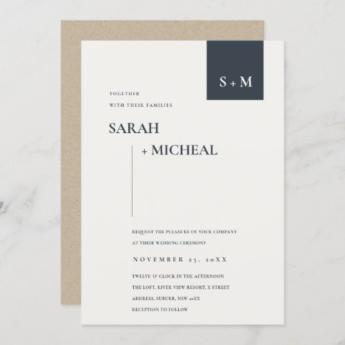 MINIMAL SCANDI BLACK WHITE MONOGRAM WEDDING INVITE