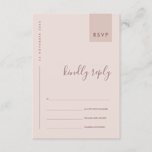 MINIMAL SCANDI BLUSH PINK TYPOGRAPHY WEDDING RSVP ENCLOSURE CARD