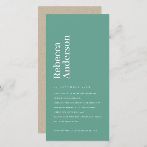 MINIMAL SCANDI EMERALD GREEN BRIDAL SHOWER INVITE