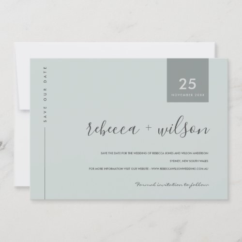 MINIMAL SCANDI MODERN SOFT BLUE GREY TYPOGRAPHY SAVE THE DATE