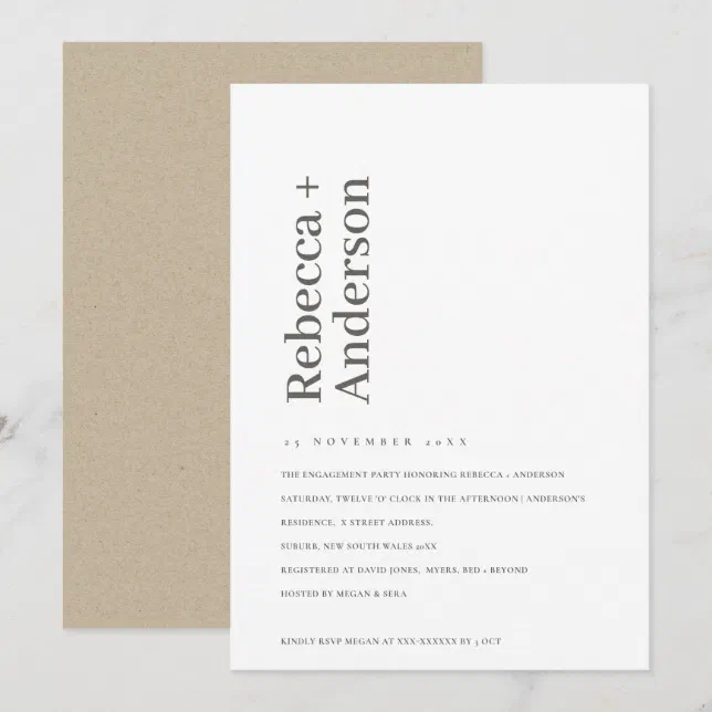 Scandi Einvite MINIMAL SCANDI PBLACK & WHITE ENGAGEMENT INVITE | Zazzle