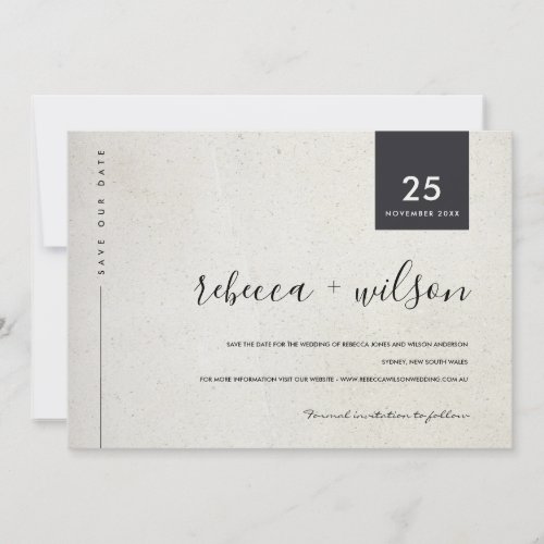 MINIMAL SCANDI SPECKLED STONE TEXTURE TYPOGRAPHY SAVE THE DATE
