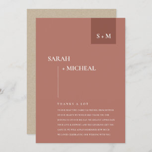 MINIMAL SCANDI TERRACOTTA RUST MONOGRAM WEDDING THANK YOU CARD