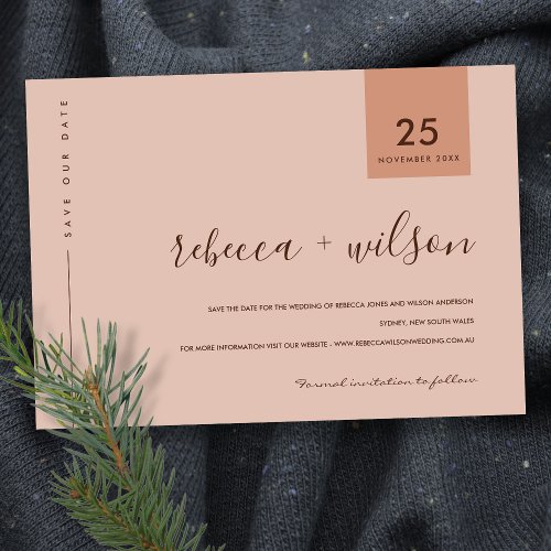 MINIMAL SCANDI TERRACOTTA RUST PEACH TYPOGRAPHY SAVE THE DATE