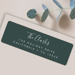 Minimal Scandinavian Forest Green Return Address Label<br><div class="desc">A stylish modern holiday return address label with a handwritten script font for your family name in white with a dark forest green feature color in a 'scandi' scandinavian design style. The name and address can be easily customized for a personal touch. A trendy, minimalist and contemporary design to stand...</div>
