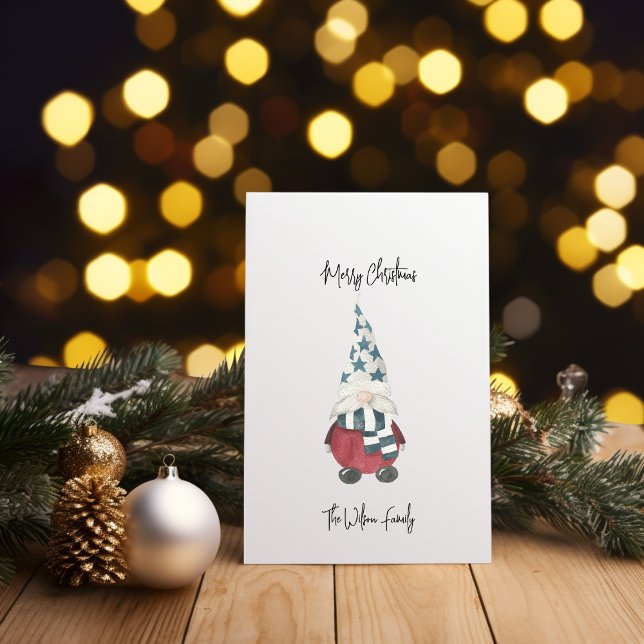 Minimal Scandinavian Gnome Merry Christmas  Holiday Card (Minimal Scandinavian Gnome Merry Christmas Card - Personalized Design, Simple and Elegant)