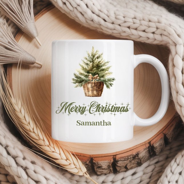 Minimal Scandinavian neutral art custom name Xmas Coffee Mug (Minimal Scandinavian neutral art custom name Christmas mug

)