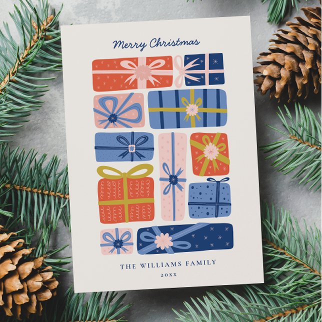 Minimal Scandinavian with Colorful Gifts Non-Photo Holiday Card (Creator Uploaded)