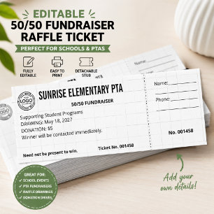 Minimal School Fundraiser PTA Event Raffle Tickets