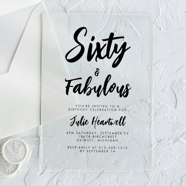 Minimal Script 60th Birthday Party Acrylic Invitations (Creator Uploaded)