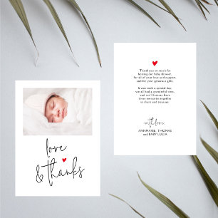 Minimal Script Baby Shower Photo Thank You Note Card