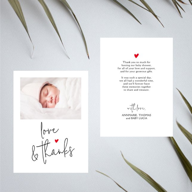 Minimal Script Baby Shower Photo Thank You Note Card (Creator Uploaded)