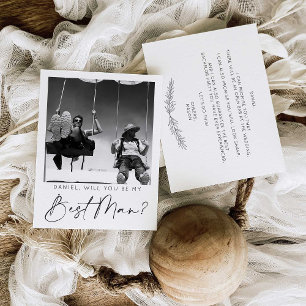 Minimal Script Best Man Proposal Card with Photo