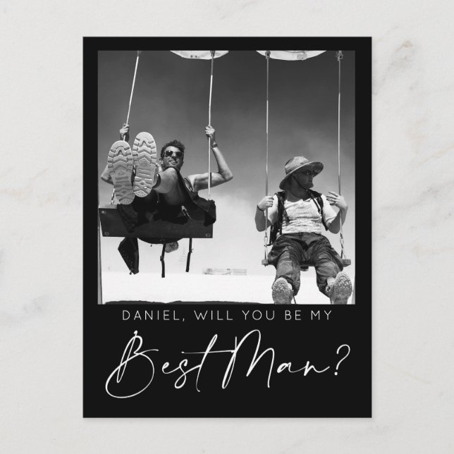 Minimal Script Best Man Proposal Card with Photo (Front)