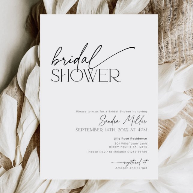 Minimal Script Black and White Bridal Shower Invitation (Creator Uploaded)