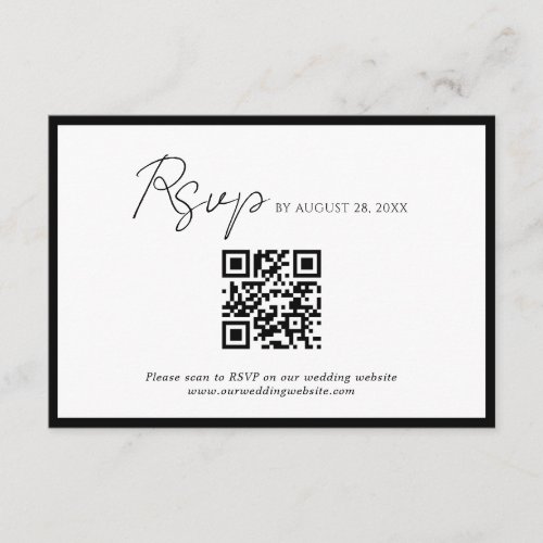 Minimal Script Black Border QR Code Wedding Rsvp Enclosure Card