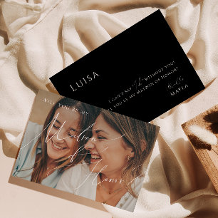 Minimal Script   Black Faded Photo Matron of Honor Invitation