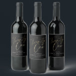 Minimal Script Black Gold 21st Birthday Party Wine Label<br><div class="desc">Modern minimalist 21st birthday party invitation features stylish faux gold foil number handwritten script Twenty one and your party details in classic serif font on black background color,  simple and elegant,  great surprise adult milestone birthday invitation for men and women.</div>