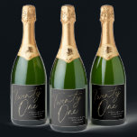 Minimal Script Black Gold 21st Birthday  Sparkling Wine Label<br><div class="desc">Modern minimalist 21st birthday sparkling wine label features stylish faux gold foil number handwritten script Twenty one and your party details in classic serif font on black background color,  simple and elegant,  great surprise adult milestone birthday for men and women.</div>