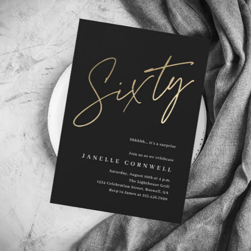 Minimal Script Black Gold 60th Birthday