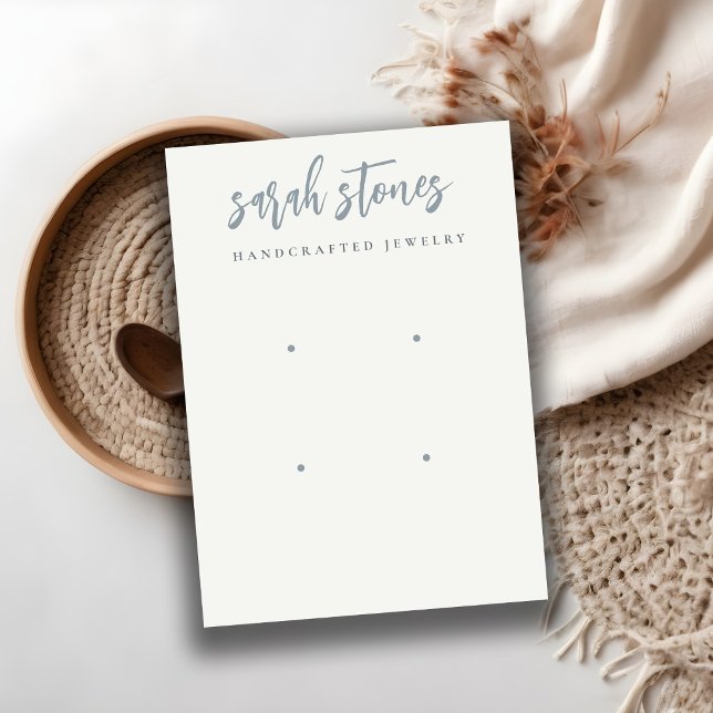Minimal Script Black Grey White 2 Earring Display Business Card (Creator Uploaded)