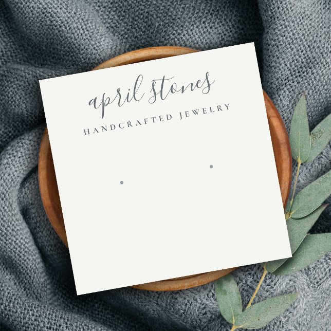 Minimal Script Black Grey White Earring Display Square Business Card (Creator Uploaded)