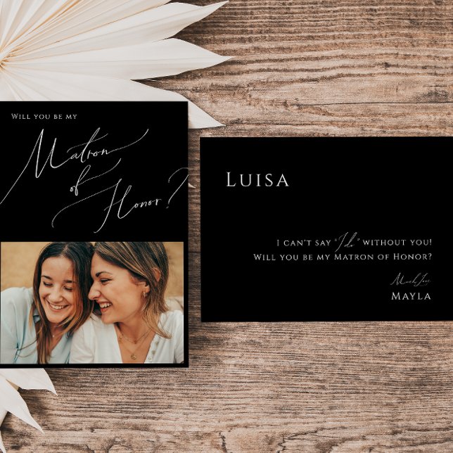 Minimal Script | Black Photo Matron of Honor Card (Creator Uploaded)