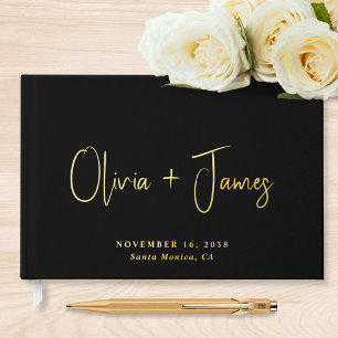 Minimal Script Black Wedding Foil Guest Book