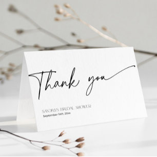 Minimal Script Black White Bridal Shower Thank You Card