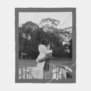 Minimal Script Black & White Couple Photo  Fleece Blanket