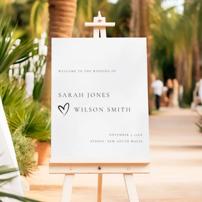 Minimal Script Black White Heart Wedding Welcome Foam Board (Creator Uploaded)