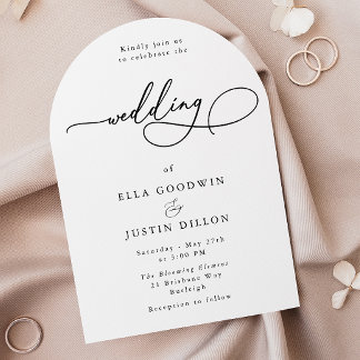 Minimal Script Black & White Wedding Invitation