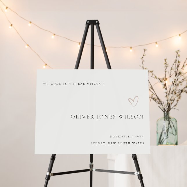 Minimal Script Blush Heart Bar Mitzvah Welcome Foam Board (In Situ (Stand))