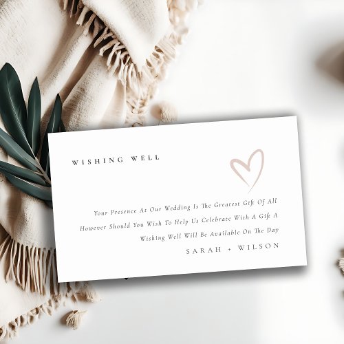Minimal Script Blush Heart Wedding Wishing Well Enclosure Card