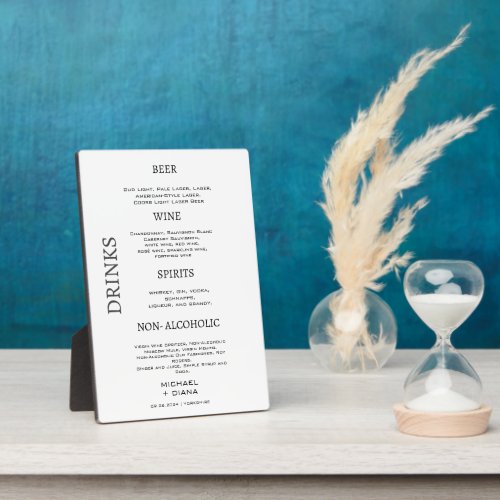 Minimal Script Bold Wedding Drinks Bar Custom  Plaque
