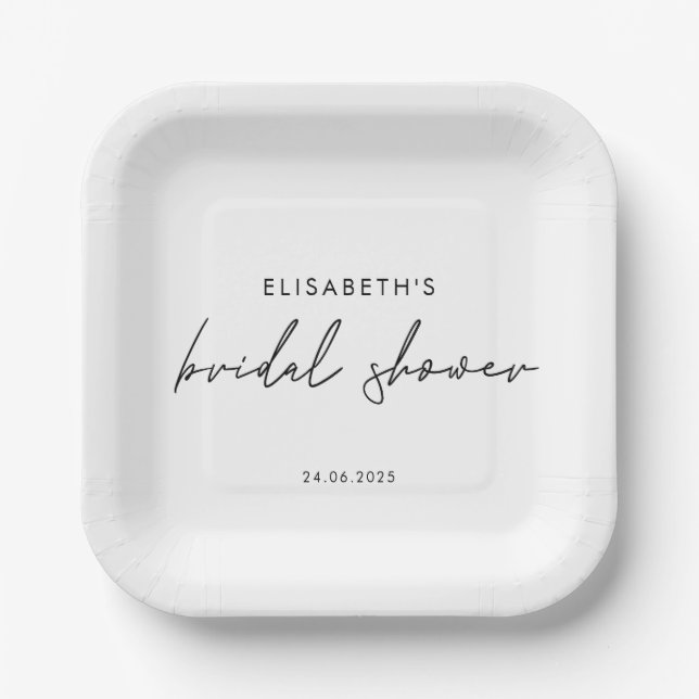 Minimal Script Bridal Shower Invite Paper Plates (Front)