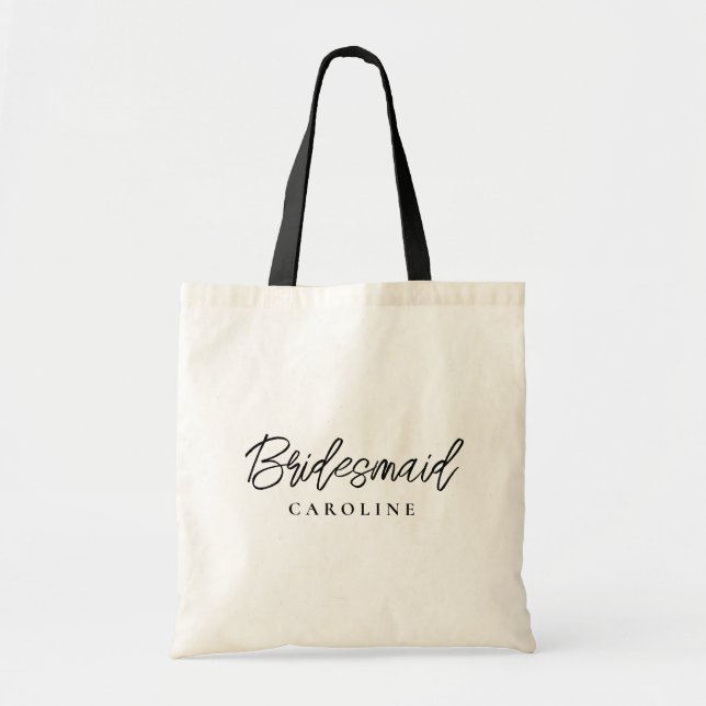 Minimal Script Bridesmaid Gift Stylish Tote Bag (Front)