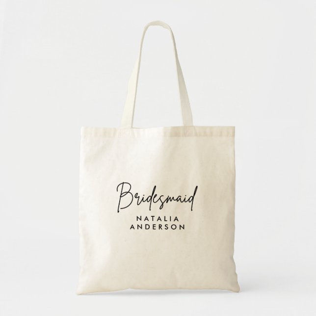 Minimal Script Bridesmaid  Personalised Tote Bag (Front)