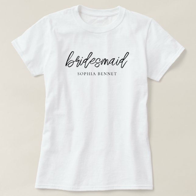 Minimal Script Bridesmaid Personalized T-Shirt (Design Front)